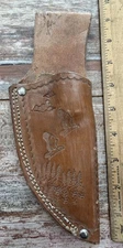Vintage Fixed Blade Brown Leather Knife Sheath Forest Eagle Pattern