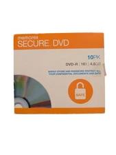 Memorex Secure DVD Recordable Media DVD-R 16x 4.60GB 10 Pack Slim Jewel Case
