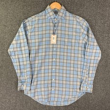 Peter Millar Shirt Men Medium Summer Soft Blue Plaid Flannel Button Up NEW