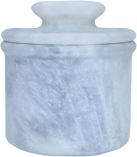 White Marble Butter Keeper with Lid | Soft Spreadable French Butter Crock for Co