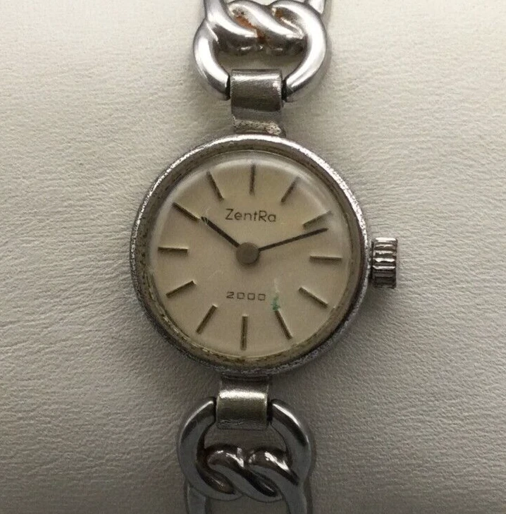 Vintage ZentRa 2000 Watch Women Silver Tone Round Dial Manual Wind 6.5
