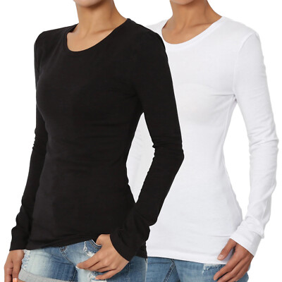 RESERVED Cotton Blend Crew Neck Long Sleeve T-Shirt Top - Choose