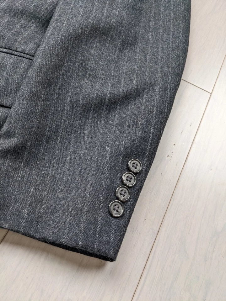 Precio de venta sugerido por el fabricante $3495 Oscar de la Renta Gris Rayas Lana Blazer Chaqueta Abrigo Deportivo 38L Foto 3 de 4