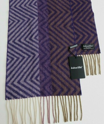 Joshua Ellis 100% cashmere scarf purple brown zigzag NEW mens