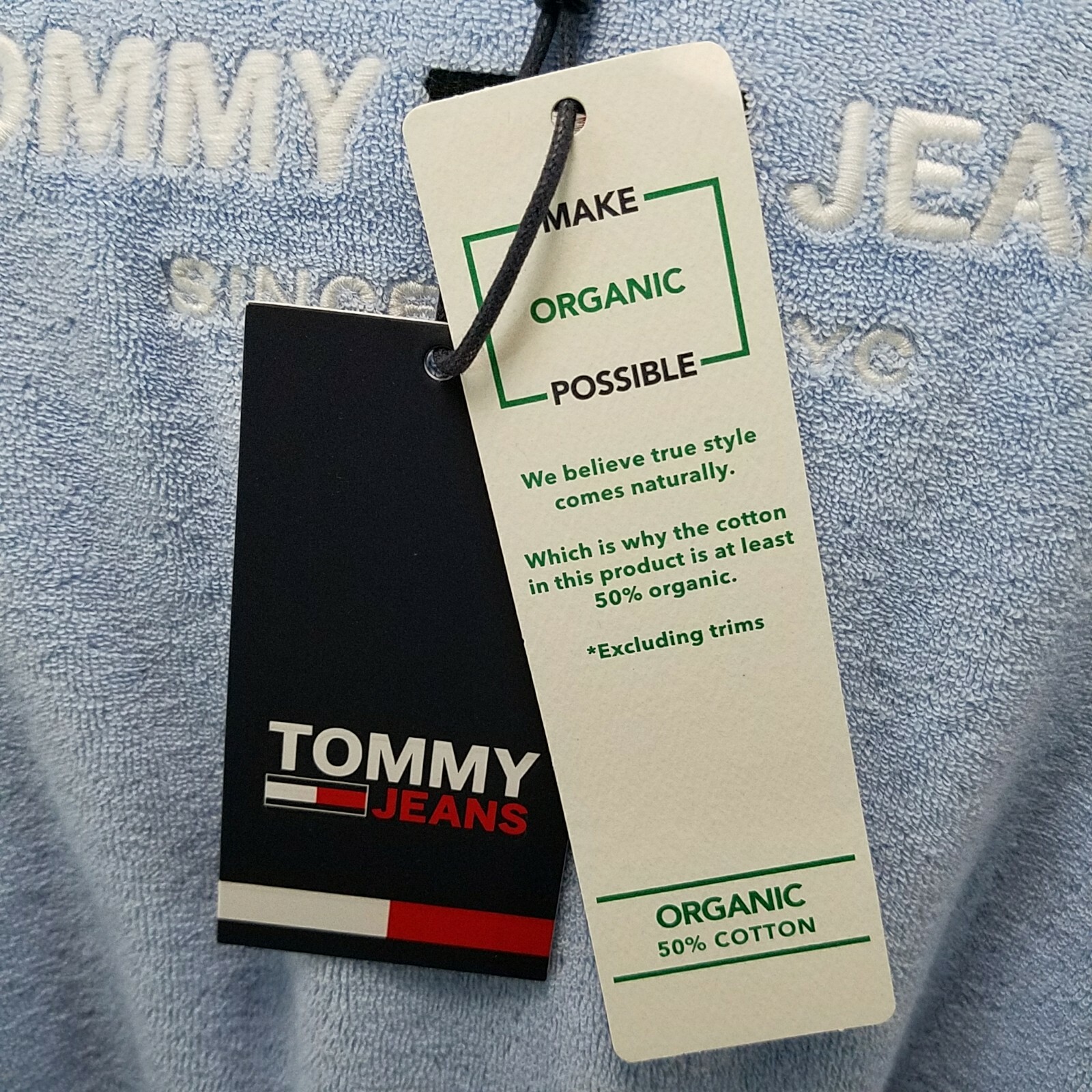 TOMMY HILFIGER Terry T-Shirt Baby Blue Embroidered Logo NYC Retro Men's M NEW *