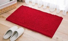 Chenille Bathroom Rug 50x80cm Non-slip Machine Washable Bath Mat- Deep Red