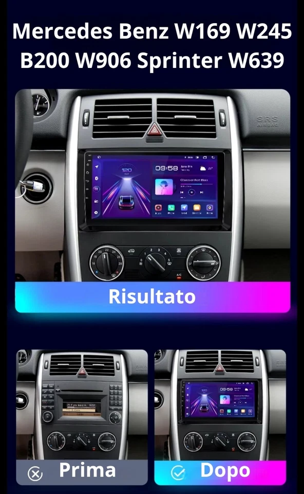 Autoradio Android 9" Mercedes W169 W245 B200 W906 Sprinter CarPlay Bluetooth GPS - Immagine 3 di 4