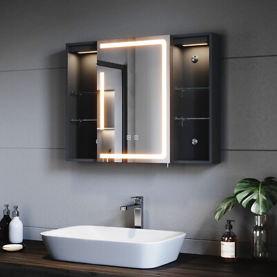 Spiegelschrank 80x60 mit LED Beleuchtung Badschrank Beschlagfrei Steckdose Bad