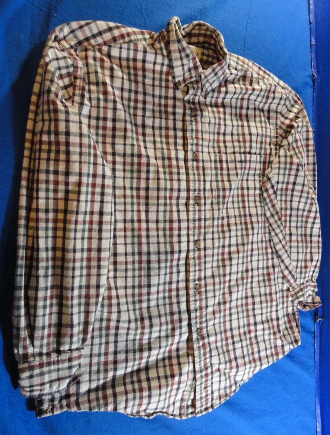 EDDIE BAUER MEN'S RED WHITE PLAID OUTDOOR LONG SLEEVE BUTTON UP OUTDOOR SHIRT MR