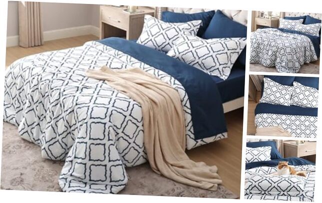 Comforter Set 7 Pieces - White Quatrefoil Comforters Size, Queen 02 - White-image