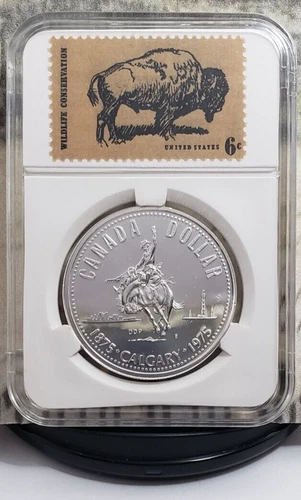 1975 Calgary Canada Silver Proof Dollar - Rodeo Cowboy - With Stamps - Nice! W1