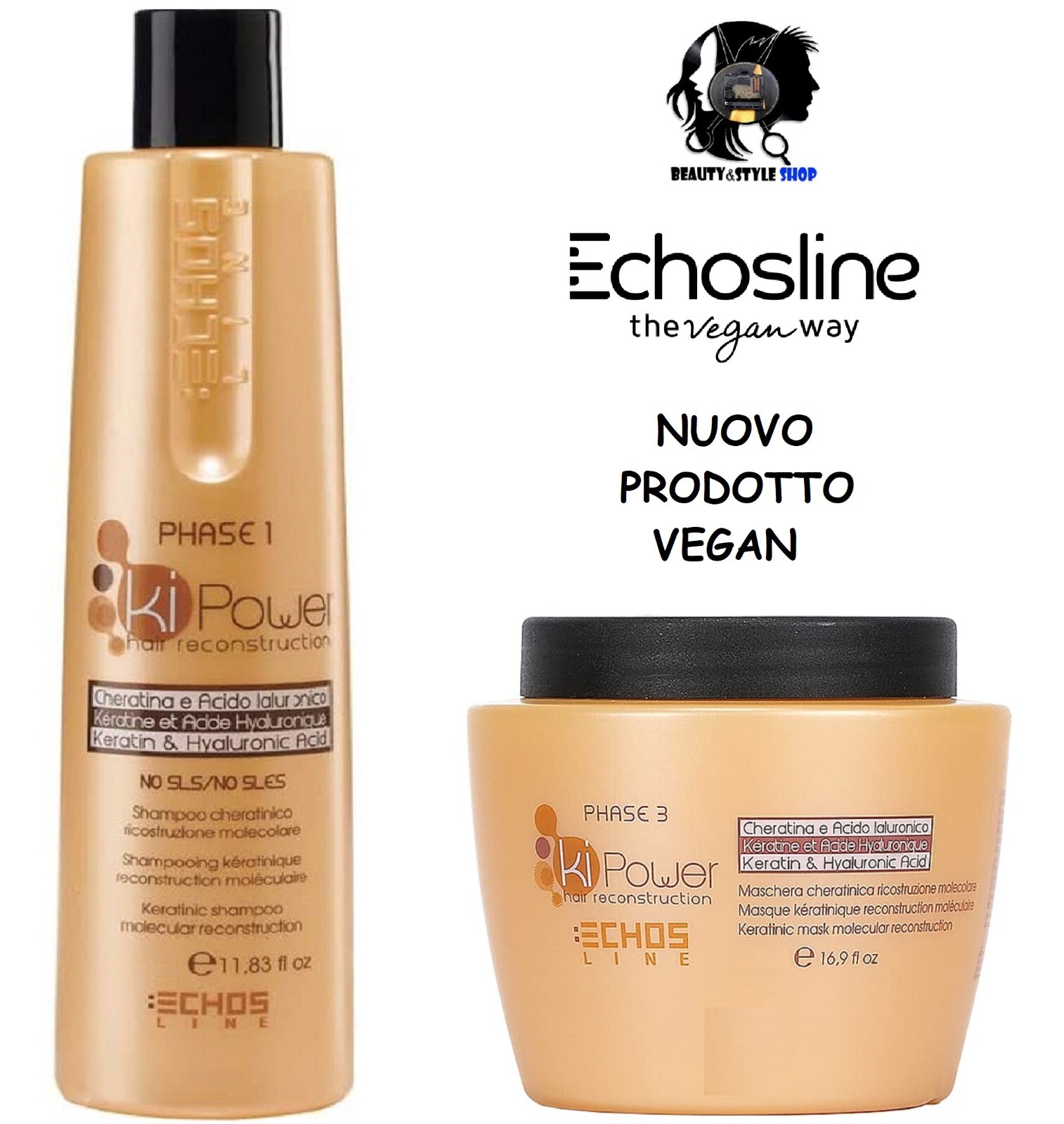 SHAMPOO + MASCHERA CAPELLI DANNEGGIATI ECHOS LINE KI POWER ECHOSLINE 2X300ML