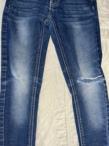 Jeans da bambina in denim Glory sbiadito taglia 7 vita media effetto invecchiato - Foto 3 di 9