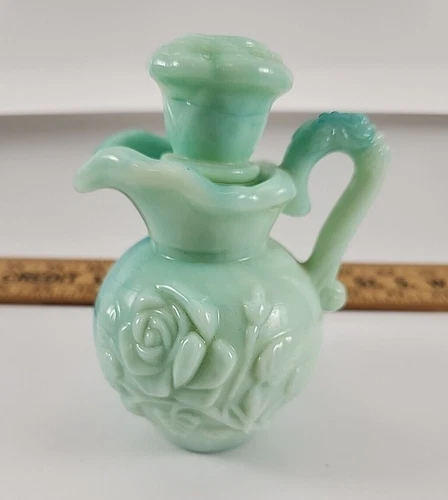 Vintage Avon Blue Milk Glass Pitcher Vase Bottle Victorian Roses FAST SHIPPING!!