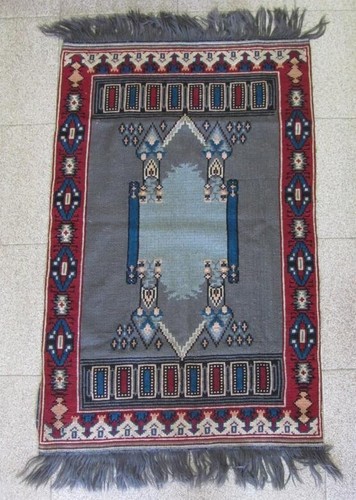 19C. ANTIQUE EMBROIDERED TURKISH OTTOMAN MUSLIM ISLAMIC PRAYER RUG CARPET - Picture 11 of 11