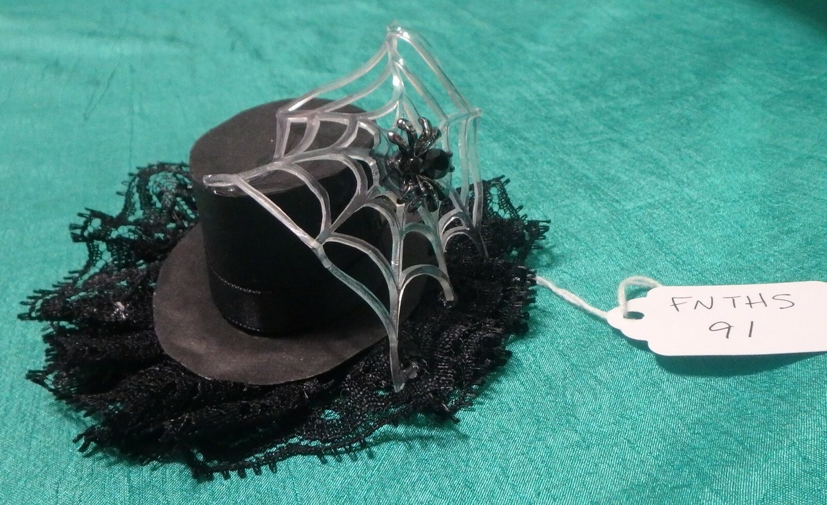 Black Halloween Top Hat Fascinator Web & Spider - 1