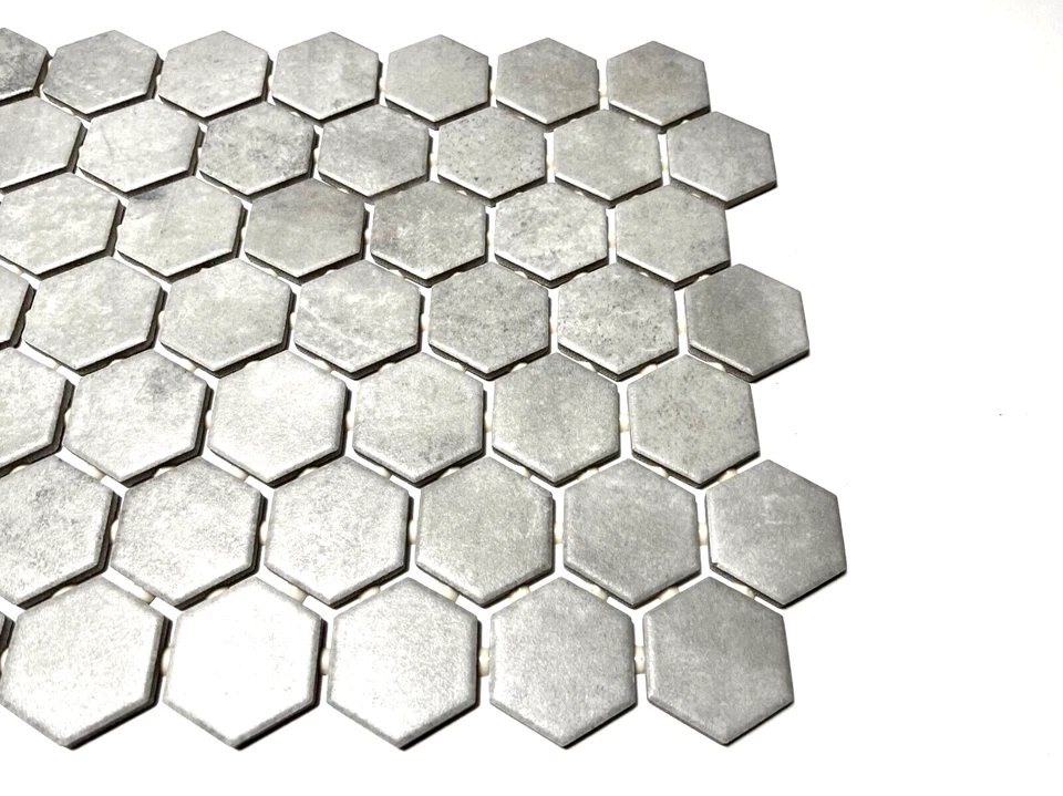 1.5" Matte Cement Look Hexagon Ceramic Mosaic Floor Wall Backsplash- Box of 10 - Image 4 of 4