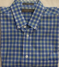 New Daniel Cremieux Casual Short Sleeve Shirt Light Blue Plaids Size L 19.75