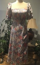 ASTR The Label floral smocked puff sleeve cottagecore smocked midi dress size XS