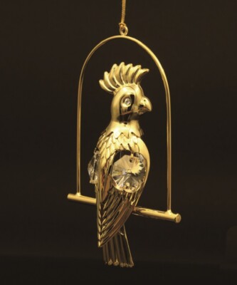 SWAROVSKI CRYSTAL ELEMENT STUDDED PARROT ORNAMENT FIGURINE 24K GOLD PLATED 