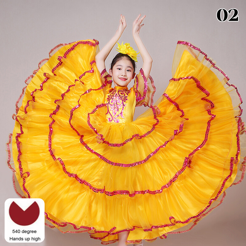 Vestido de Baile Tradicional Flamenco Español Gitano Niños Gran Columpio Escenario Actuación