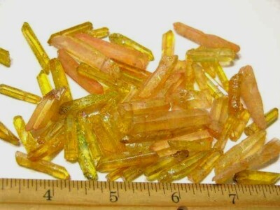 Golden Aura quartz crystal drilled for necklace/pend 0.75-1.25 inch 6 piece lot