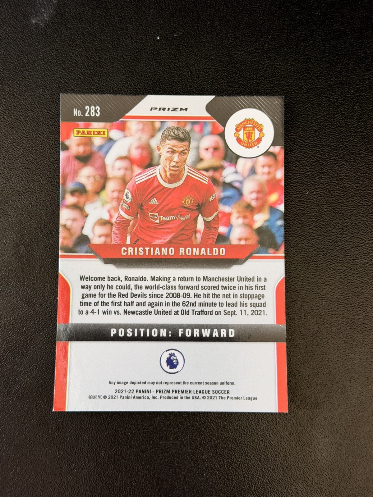 2021-22 Panini Prizm Premier League Cristiano Ronaldo #283 Green Wave Prizm Card view 3