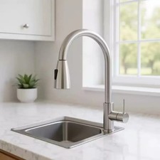 Pull Out Kitchen Faucet Single Hole Sink Mixer Tap with Sprayer Chrome Black