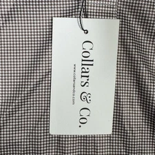 Collars & Co Polo Shirt Mens Medium Brown Houndstooth Dress Collar Short Sleeve