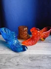 L.E. Smith Colonial Blue Daisy & Button Glass Slipper Shoe Fenton Cat Hat Lot