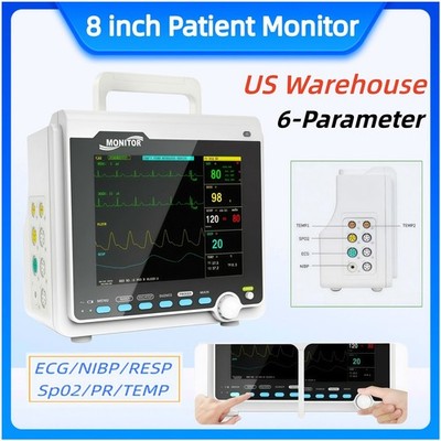 US Warehouse 8 inch  Patient Monitor 6-Parameter Vital Sign Monitor Human Use
