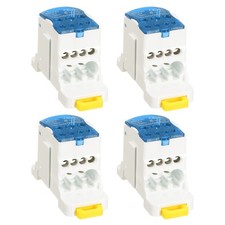 4Pcs 1 in 6 Out Rail Terminal Blocks, 690V 80A Distribution Block Blue 1.15In W