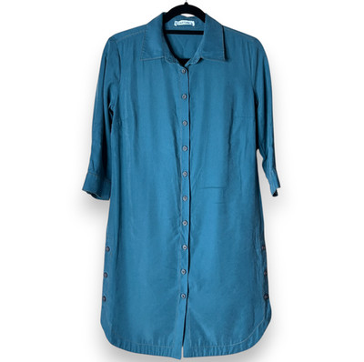 Asil Line Women Teal Button Front Shirt Dress 3/4 Sleeve Collared Size 36 US 4-6