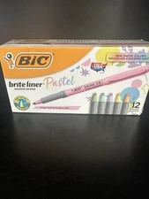 BIC Brite Liner Grip Pastel Highlighter Color Set Chisel Tip 12 Count