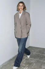 Jeans blu Zara ZW larghi vita media larghi taglia UK 14 nuovi con etichette