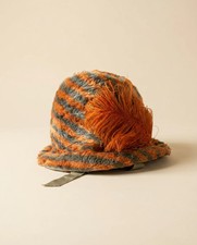 Vintage 1920s Cloche Hat Orange Gray Striped Faux Fur Hat Art Deco Winter