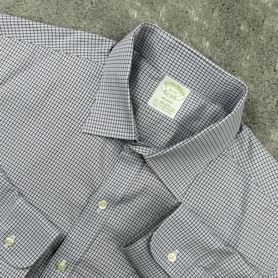 Brooks Brothers Milano Dress Shirt Mens 16 32 Blue Check Supima Stretch