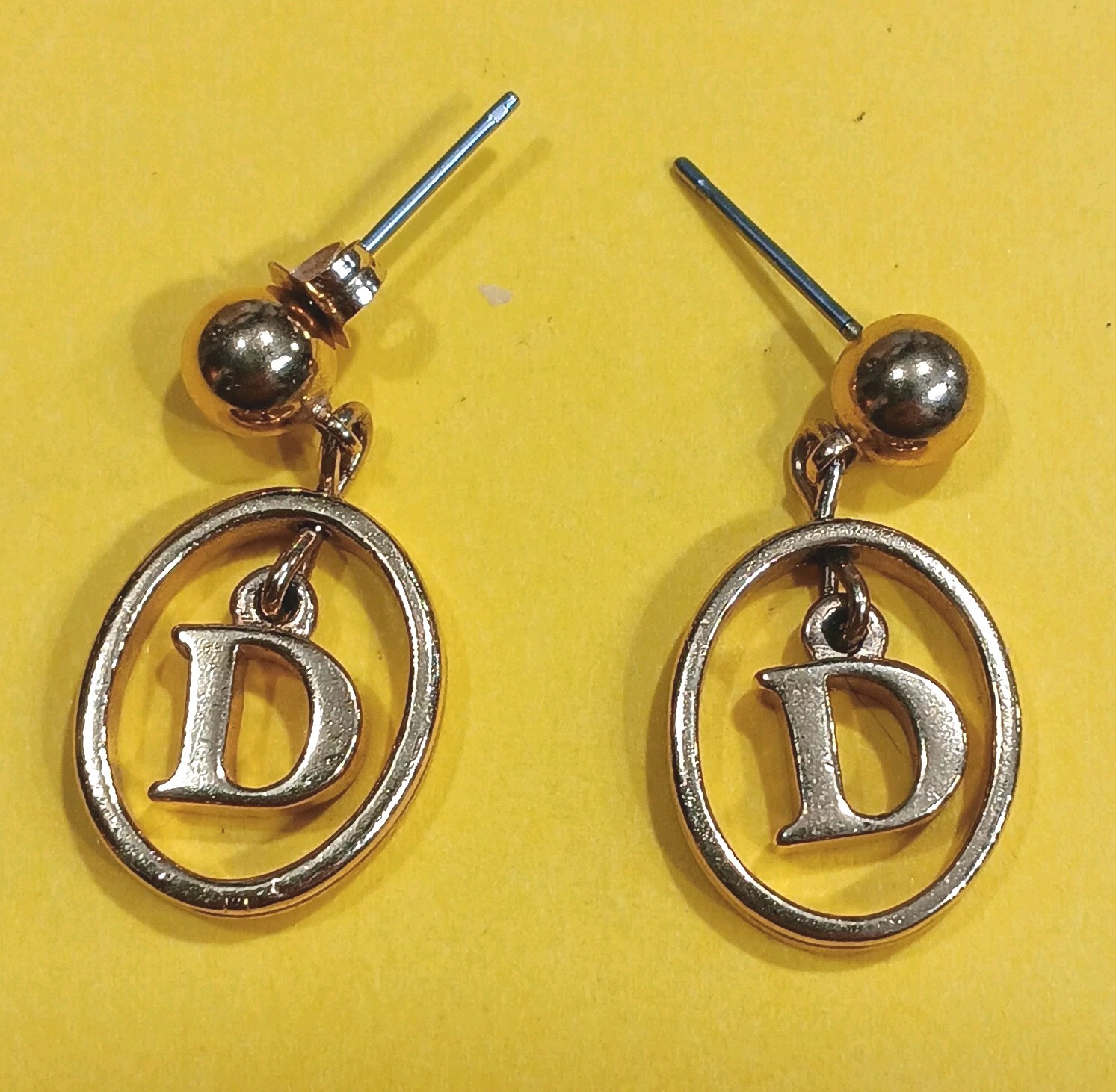 "D" Initial Monogram Gold Tone Ball Stud Dangle E… - image 1