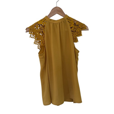 #ad #ad Express Mustard Yellow Lace Mock Neck Sleeveless Top XS $19.40