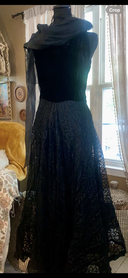 1940’s Vintage Velvet and Sheer Organza Dress Sz XXS - Image 2 of 4