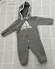EUC Adidas Hoodie Coverall Jumpsuit Romper Gray White Long Sleeve Size 18 M — photo 1
