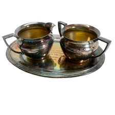 RARE Engraved International Silver Concord Creamer Sugar Set w Tray Class of 69
