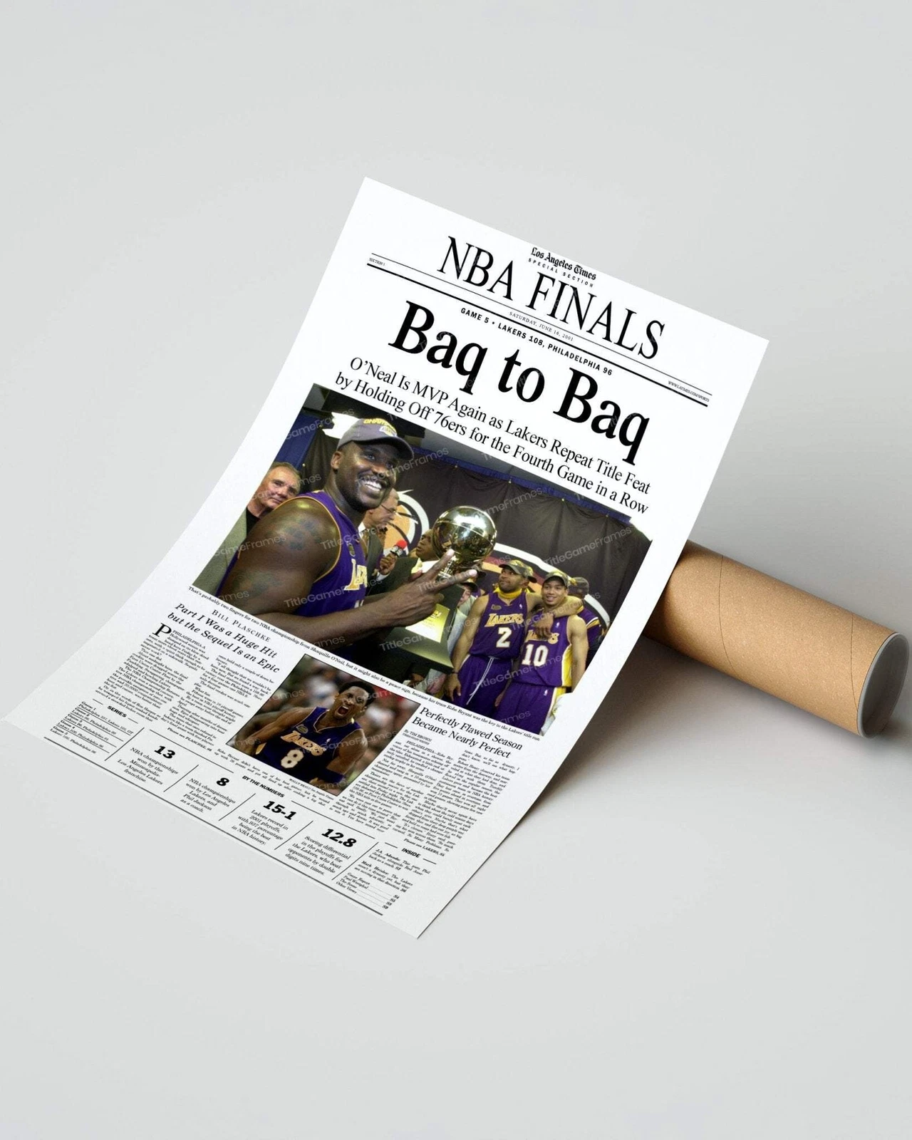 2001 Los Angeles Lakers NBA Champion UnFramed Front Page Newspaper Print