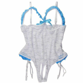 Lace Open Cup Crotchless Teddy One Piece Bodysuit with Garter Belt Naughty Dress