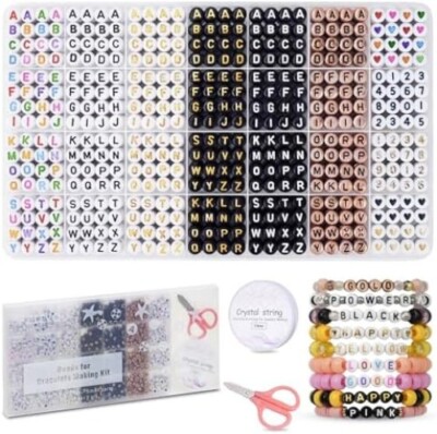 1400Pcs Letter Beads Kit, 6 Colors 4X7Mm Alphabet Beads, Number Beads Heart Bead