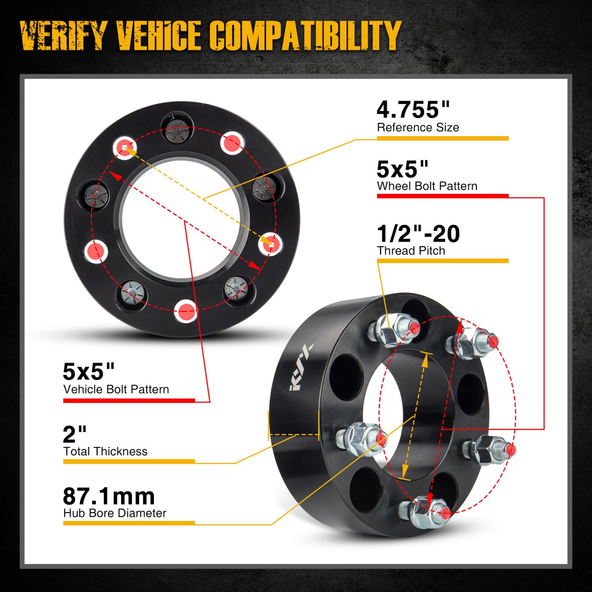 Pair Of 2" Thick 5-Lug Wheel Spacers – 5x5 To 5x5 (5x127 To 5x127) For Jeep & More