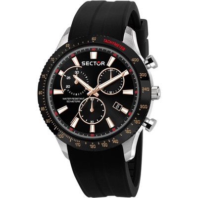 Sector Herrenuhr Chronograph 270 Etui Stahl 45 MM Uhrenarmband Silikon Schwarz