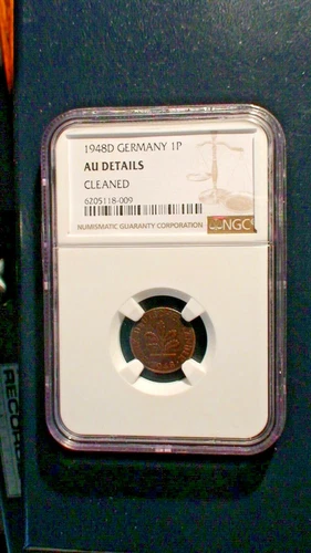 1948D Germany One Pfennig NGC AU ABOUT UNCIRCULATED 1P Coin PRICED TO SELL NOW!