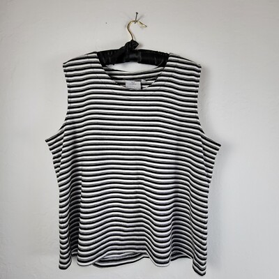 Hot Cotton by Marc Ware Womens XL Black White Striped Sleeveless Knit Tank Top