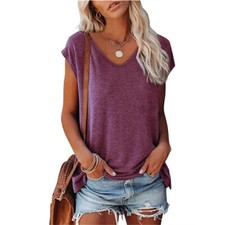 Summer Tops for Women Casual V Neck Loose Fit Short Sleeve Shirts Tees Blouse